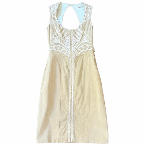 Vintage Zac Posen Panel Sheath Midi Sleeveless Dress Cut-out semi backless tan 8 - Picture 10 of 11